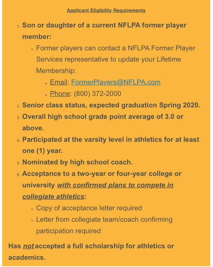yourPAF's tweet photo. @NFLPAFmrPlayers — don’t forget the deadline to submit PAF Family Scholarships is May 1st! We awarded 75k in 2019 to future collegiate  athletes who were also children of former NFL players. #yourPAF https://t.co/ZTPIWvujQS