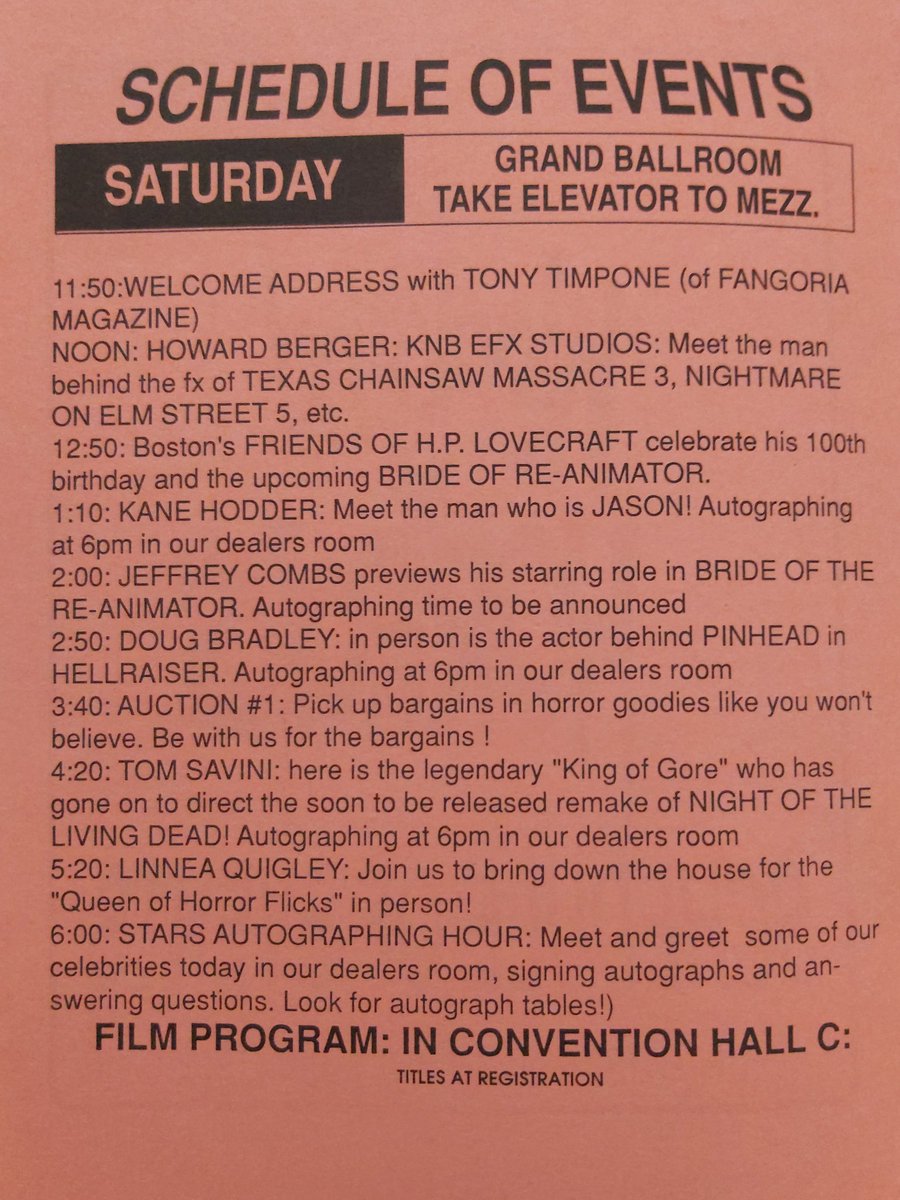 nottsey's tweet photo. Coming up to 30 years. I was at the FANGORIA'S WEEKEND OF HORRORS. Boston 7-8 July 1990. @FANGORIA #weekendofhorrors #Boston #dougbradley @LinneaQuigley @THETomSavini @jeffreycombs @kanehodder1 https://t.co/vrDpYsaCba