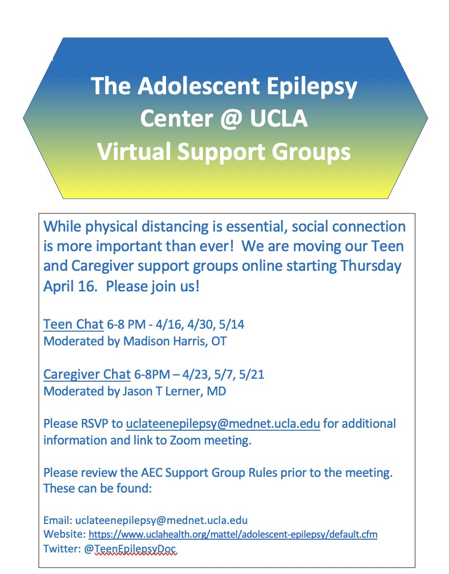 Teen epilepsy support groups starting this Thursday!