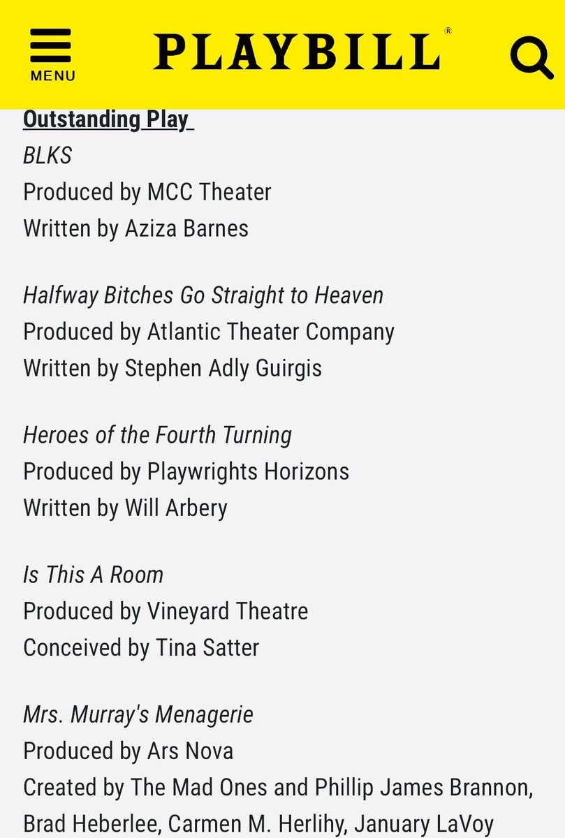 Congrats to All!
Thank you, ⁦@LortelAwards ⁦@LabTheaterNYC⁩     ⁦@AtlanticTheater⁩