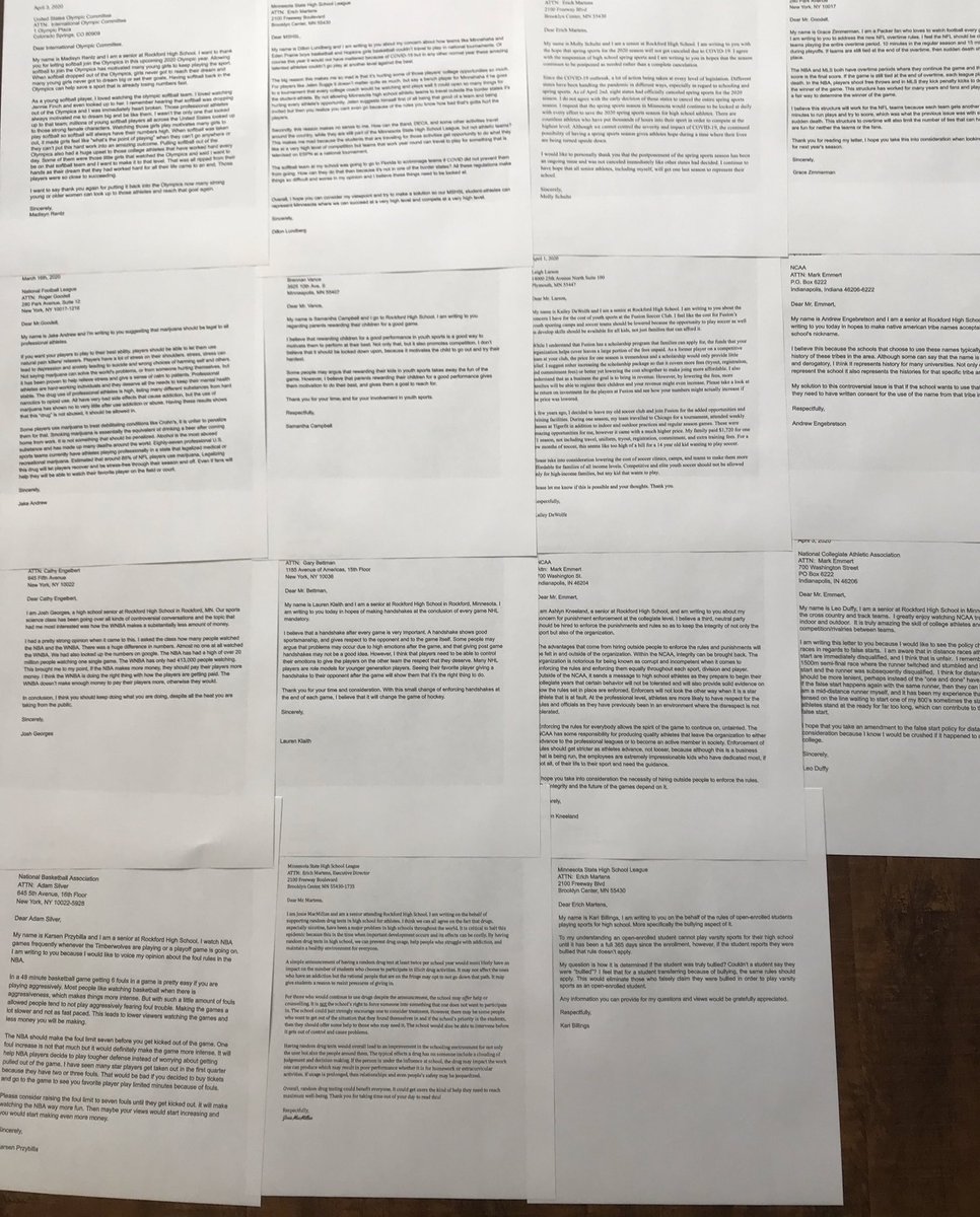 CoachMatheson's tweet image. Distance learning doesn’t stop my @ISD883 sports science students from writing AMAZING letters for our sport in society unit! Letters are being sent to @MSHSL, @NCAA, @NFL, @WNBA, @NHL, @NBA, and @Olympics. We’re hoping for responses!

#ineedmoreink #santastamps