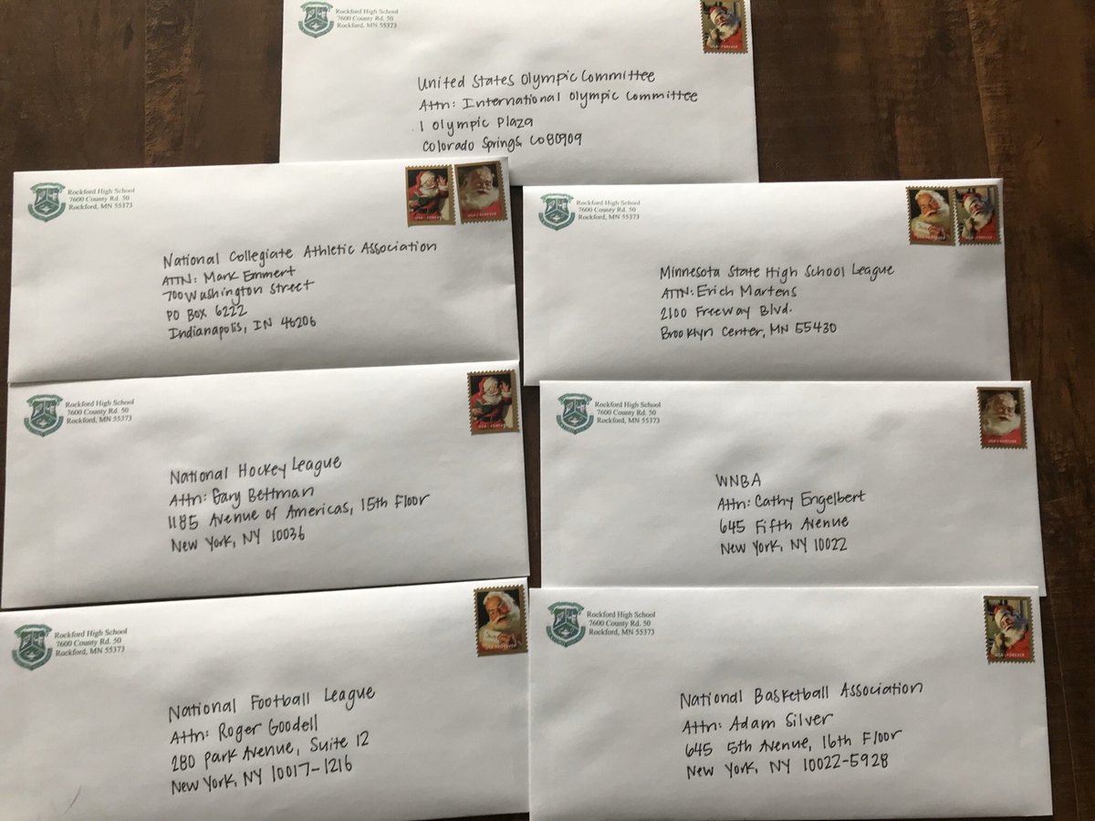 CoachMatheson's tweet image. Distance learning doesn’t stop my @ISD883 sports science students from writing AMAZING letters for our sport in society unit! Letters are being sent to @MSHSL, @NCAA, @NFL, @WNBA, @NHL, @NBA, and @Olympics. We’re hoping for responses!

#ineedmoreink #santastamps
