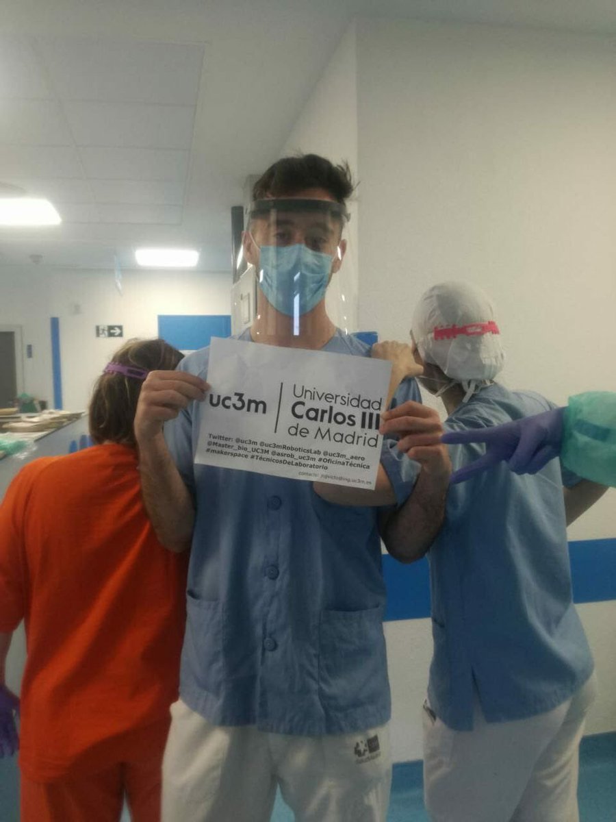 uc3mRoboticsLab's tweet photo. Entrega de nuestra producción en el Hospital de #Mostoles. Consulta el número de entregas totales en https://t.co/tONd2NtpJf @uc3m @uc3mRoboticsLab @uc3m_aero @Master_bio_UC3M @asrob_uc3m #OT_Leganes #MakerSpaceUC3M @jgvictores  @nuria_imeq #COVID19 #EsteVirusLoParamosUnidos https://t.co/GPkx5Dutv3