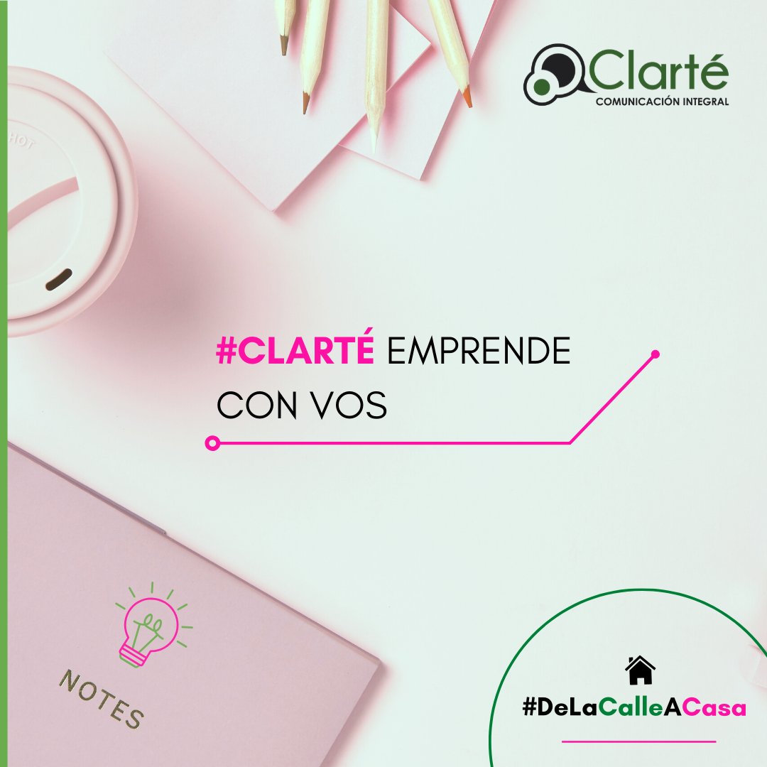ClarteCom's tweet photo. 💡 En el marco de la campaña #DeLaCalleACasa, inauguramos #ClartéEmprendeConVos. Un espacio para que conozcan tus productos, tus servicios y tu trabajo.

📩 Envíanos un mensaje o hacenos saber sobre tu emprendimiento y nosotros te ayudamos a promocionarte.

🏠 ¡#QuedateEnCasa! https://t.co/nHpFDDIvom