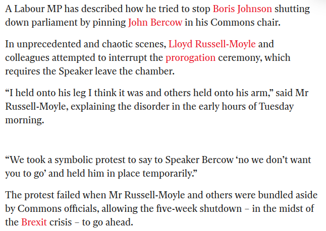 There's more where that came from. When Parliament was prorogued in September 2019, Ruyssell-Moyle took matters into his own hands. Literally. 3/14 https://www.independent.co.uk/news/uk/politics/john-bercow-parliament-commons-boris-johnson-brexit-labour-mps-video-a9098681.html