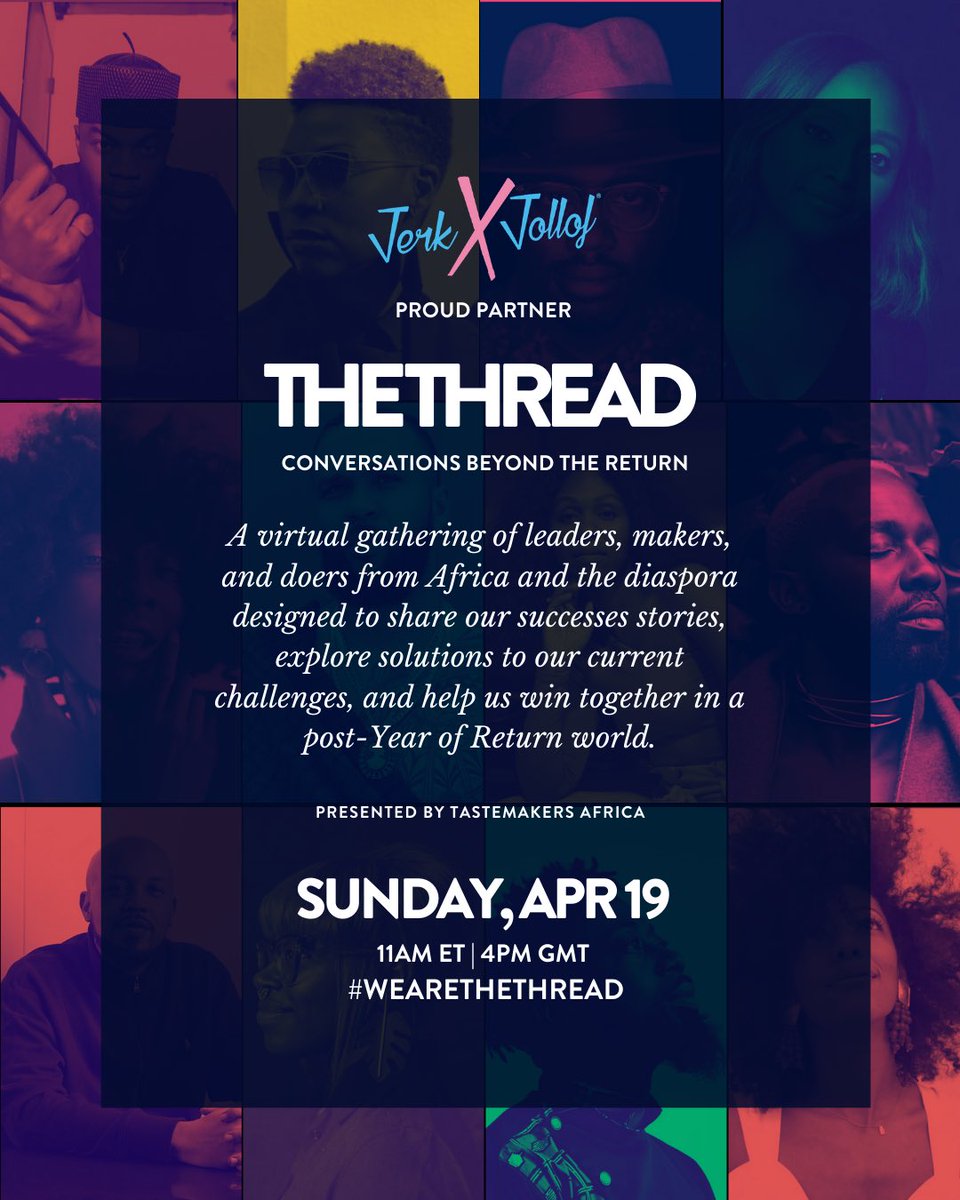 jerkxjollof's tweet image. JxJ Family! #TheThread is going down again this Sunday, April 19 and we're hype to join @TstmkrsAfrica as a partner. 🌍

Join us for the dopest virtual black state of the union with fam from Africa and across the diaspora. #WeAreTheThread 

Register here: hopin.to/events/the-thr…