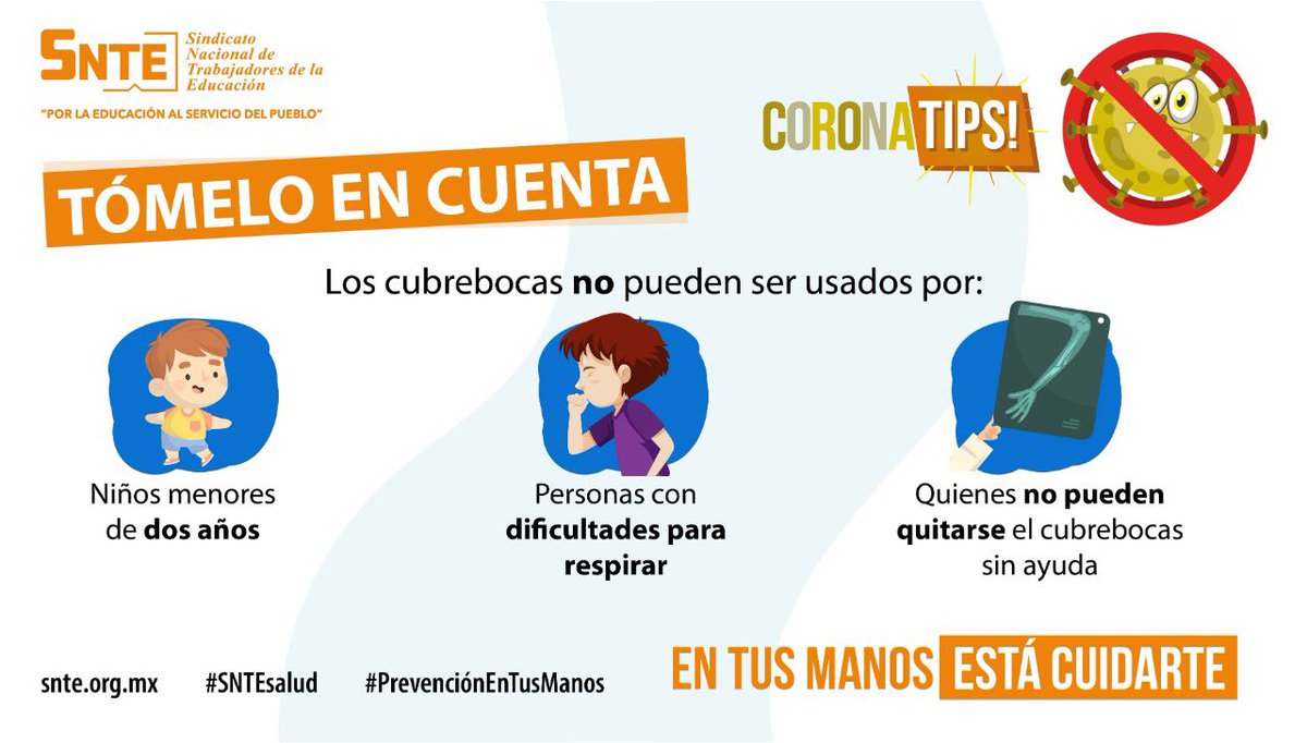 SNTE21's tweet photo. #SNTEsalud ⚕ 

🔴 IMPORTANTE‼️
Toma nota 📝 y tómalo en cuenta ✔️ QUIÉNES por seguridad NO deben usar cubrebocas 🚫😷🚫 durante pandemia #COVID__19 🦠

#BuenMartes #14Abril #BuenosDiasATodos CDMX #NoSoyBot #LosLatinosSomos José Revueltas #GMID2020 #Nortexit #gmidgoesvirtual #RT https://t.co/TsAhzojv28