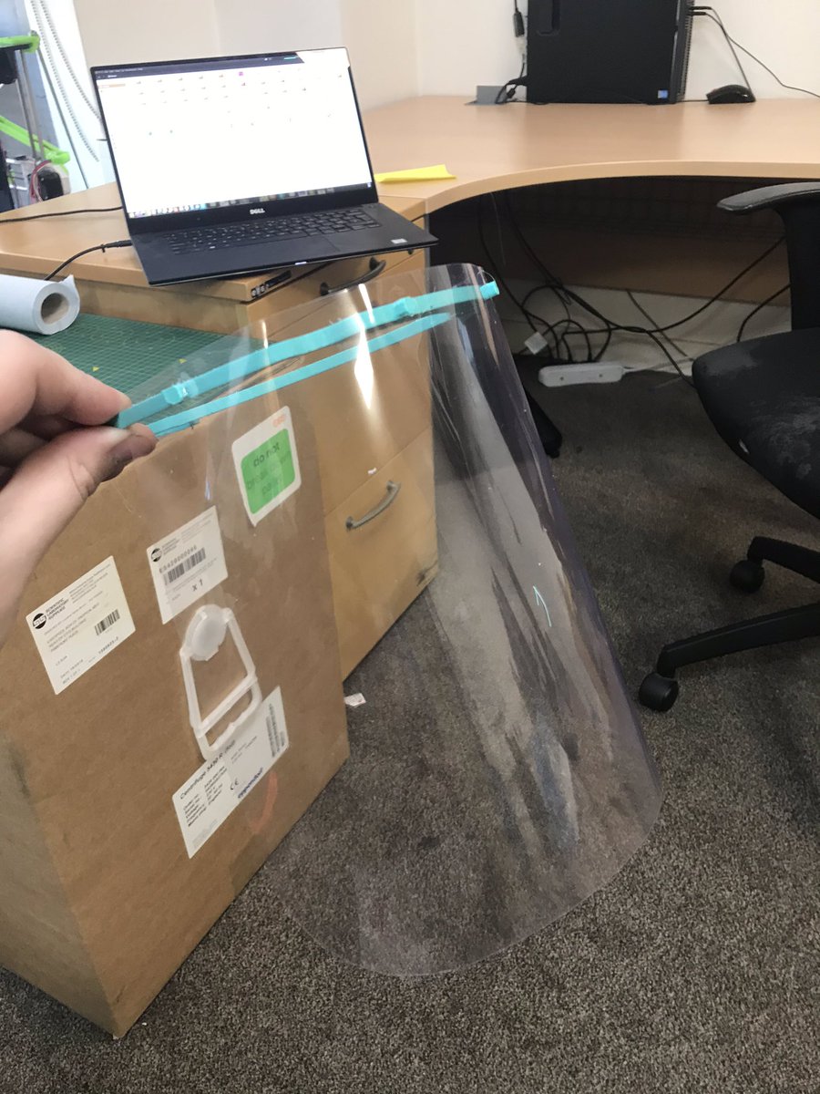 SeanTomlinson30's tweet photo. With help from the folks @DoESLiverpool, I’m now using our 3D printers @LSTMnews to produce face shields for our brave front line staff! Hoping to be able to push out at least 50 per day. https://t.co/jQtP4KuLn0