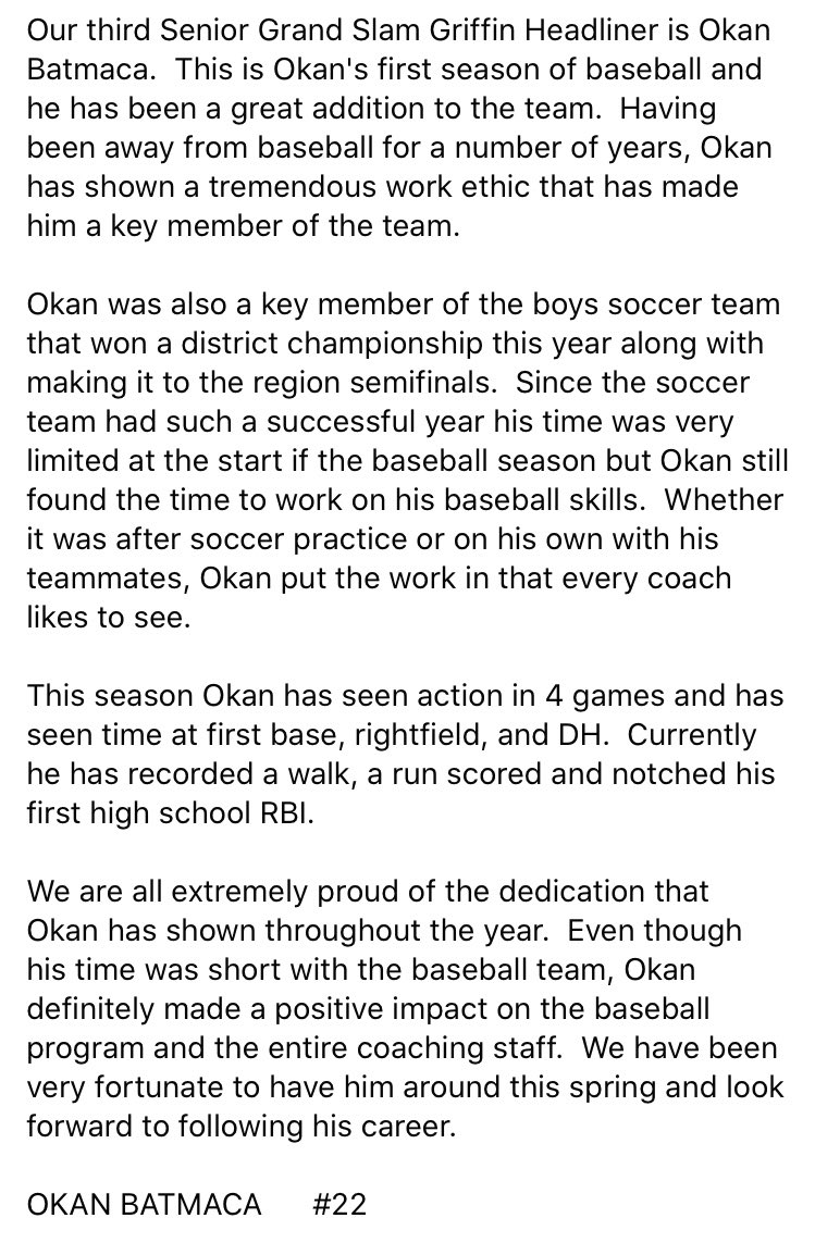 lmp_baseball's tweet photo. Today’s Senior Grand Slam Griffin Headliner: @okan_dean!! We appreciate all of your hard work!⚾️ @LMPathletics @LakeMaryPrep https://t.co/yMAVrawxXg