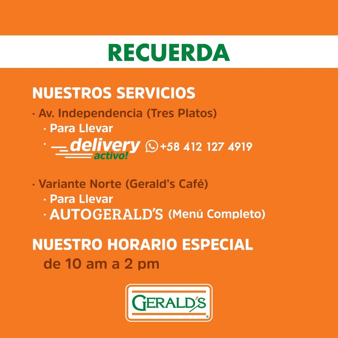 GeraldsVE's tweet photo. Recuerda nuestros servicios en estos tiempos de prevención. Seguimos activos para ti en ambas sedes aunque horario especial. https://t.co/oISYoWmPvD