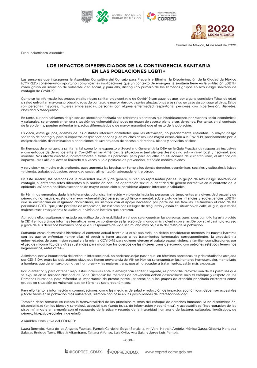 "Los impactos diferenciados de la contingencia sanitaria en las poblaciones LGBTI+" bit.ly/2ybgeBl