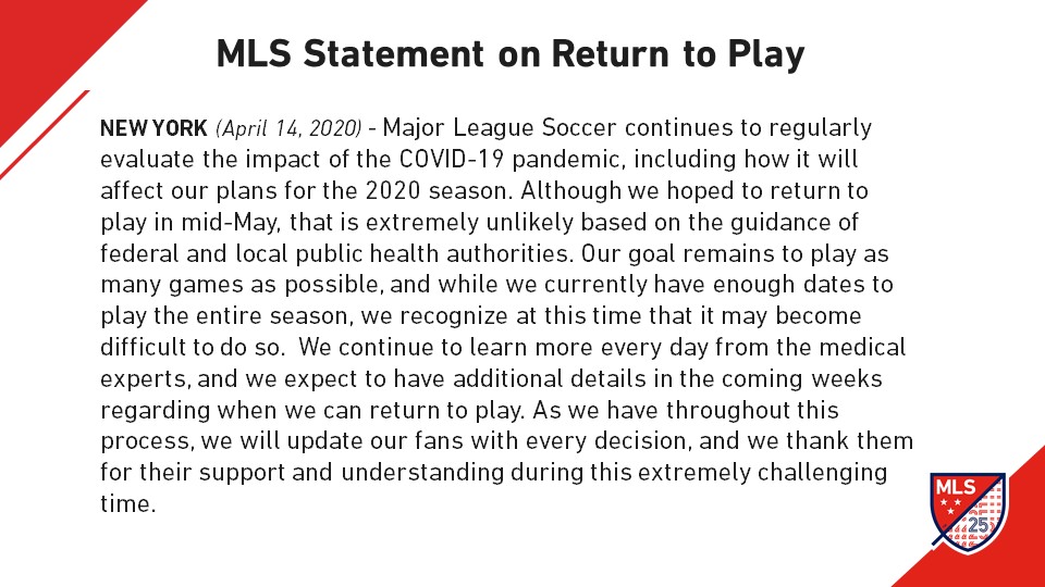 This morning's statement from <a href="/MLS/">Major League Soccer</a> on the return to play.

Additional #COVID19 Information: laglxy.com/3cTd05d