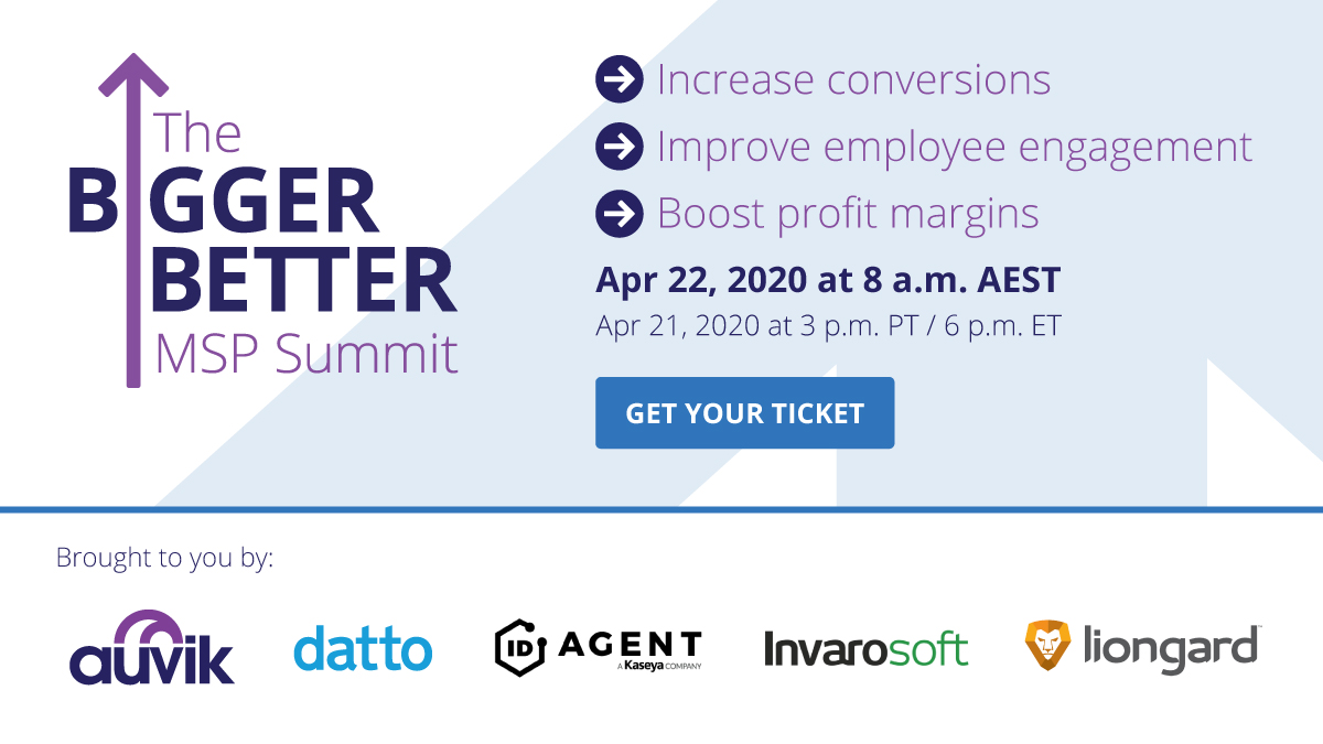 Catfgarrett's tweet photo. Looking for new ways to grow your MSP’s top and bottom lines? Don’t miss the #BiggerBetterMSPSummit, a half-day virtual event to help you increase conversions, improve employee engagement, and boost profit margins. Claim your free ticket: https://t.co/n4pkGA4TOy https://t.co/eMTNlC2fqp