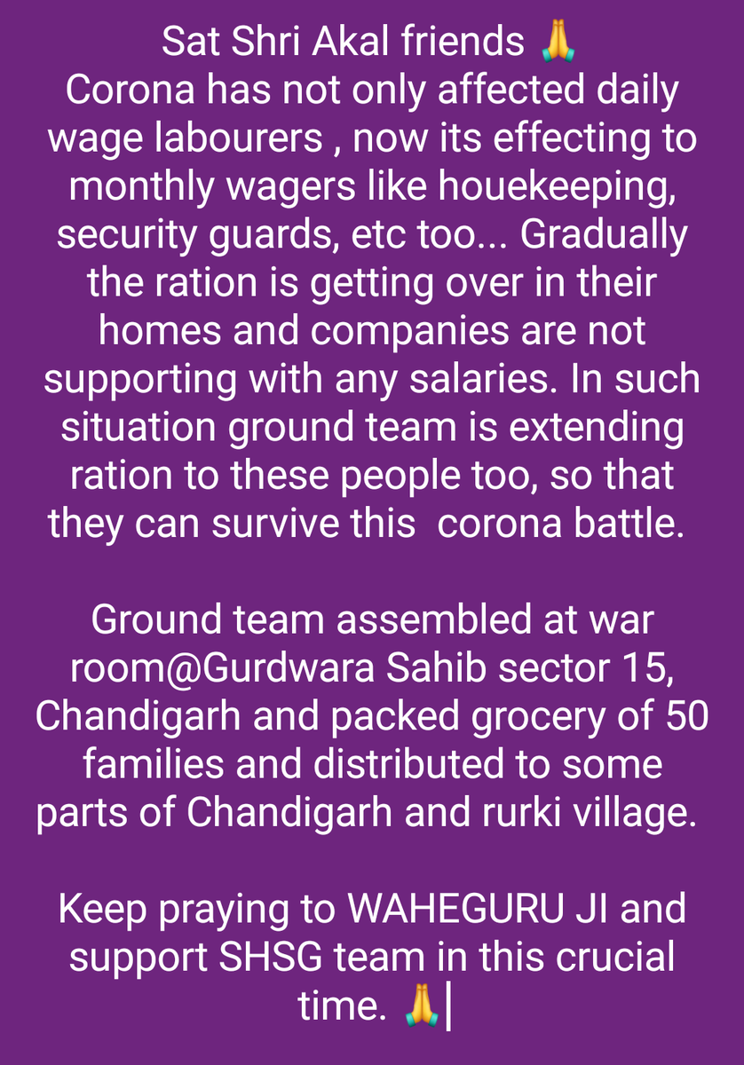 ServeCharitable's tweet photo. #Lockdown2
.
.
Understanding need of the hour
..
#FeedTheNeedy Ground team in Action #Extended
#rationsewa #50Sets at #chandigarh outskirt villages #HelpTheHungry @PMOIndia @capt_amarinder @thetribunechd @AmarUjalaNews @DainikBhaskar @PTC_Network @Khalsa_Aid @ASSOCHAM4India https://t.co/IbrBnlYLfy