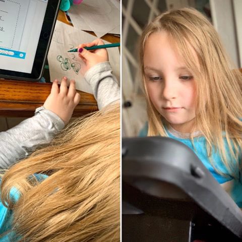 PortByronCSD's tweet photo. Emma Pender (1st grade) has been working hard at home. She loves 
watching morning announcements. Her teacher, Mrs. Clark, is always cheering her on. That encouragement helps keeps Emma focused. Grateful for teachers, school system &amp; ladies who make the breakfasts &amp; lunches!❤️ https://t.co/qUMiGW3dDM