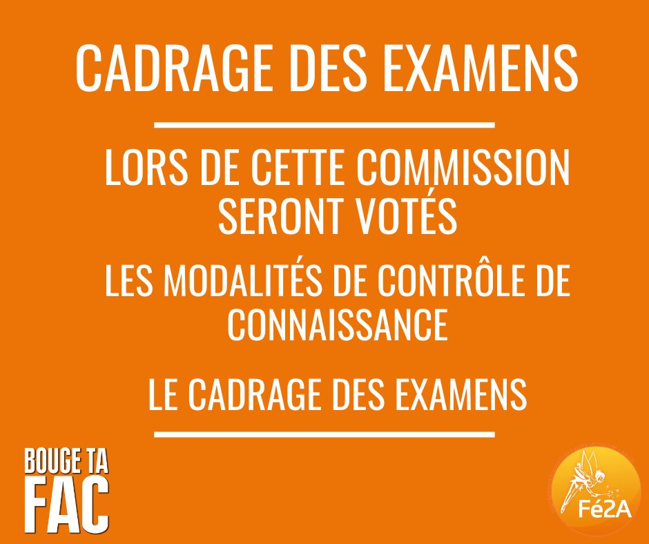 Le 15 avril aura lieu la CFVU de l’Université d’Angers.
Ce sera l’occasion pour les élu.e.s étudiant.e.s de voter le cadrage des examens !
Vos élu.e.s BOUGE TA FAC avec la Fé2A porteront les positions suivantes ⬇️