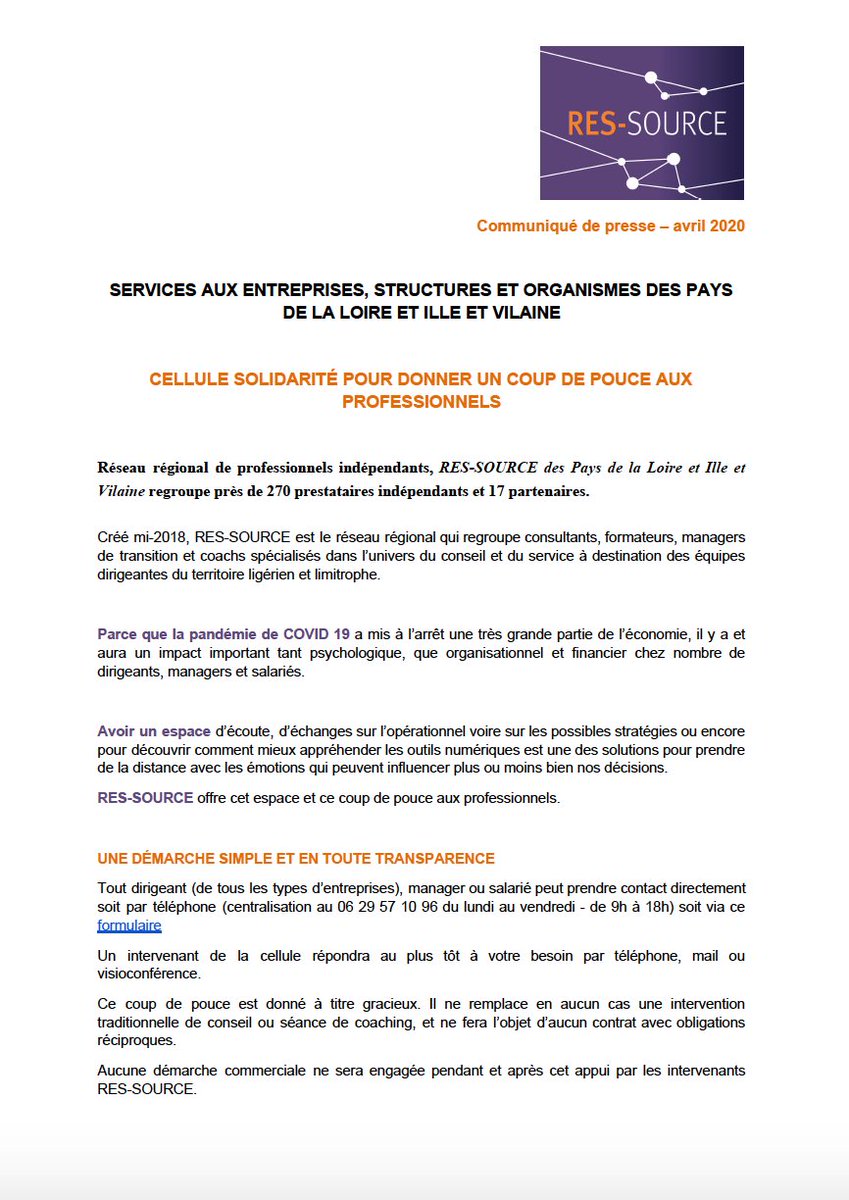 VitaeDevco's tweet photo. Coup de pouce aux professionnels ligériens et de l'Ille et Vilaine. Communiqué de presse du réseau RES-SOURCE https://t.co/t9piXXbaxF https://t.co/hyYePuYUrf