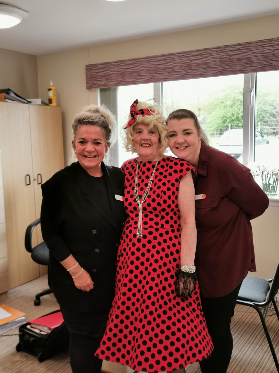 LesleyF80664662's tweet photo. So home manager Carol and i had a wee chap at the office door today. Only our Marion dressed to the nines in her 50s gear!!! Marion and Archie our maintenance man put on another concert today. Superb👌🕺💃💃🕺💃 @HeatherLeighto4 @onecaptkirk @owlbroon @annawaugh1 https://t.co/aI9ZKkoF8Z