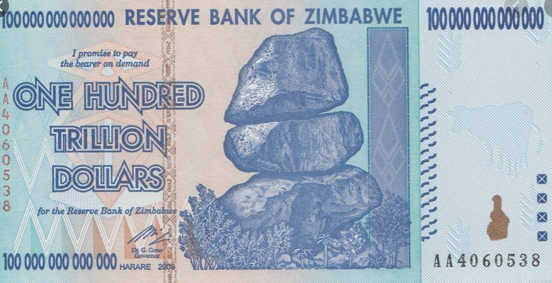 so I recently learned that during hyperinflation, Zimbabwe had a 100 trillion dollar banknotewhich sent me down the rabbit hole of hyperinflation, and let me tell you, if there is anything that makes currency seem like magic, this is itI'm still 100% confused