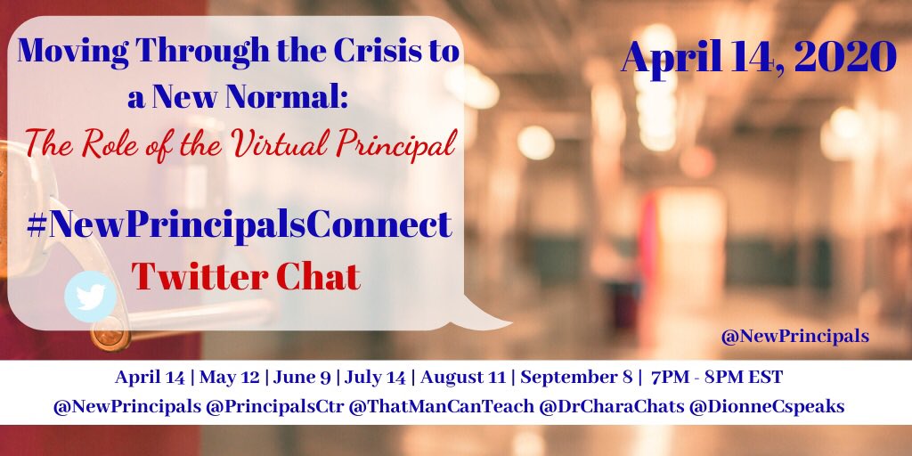 #NewPrincipalsConnect (@newprincipals) on Twitter photo 💥 TODAY’S THE DAY 💥
It’s time ⏰ for our #NewPrincipalsConnect 👥 April Chat 💭
🦠 Our Theme: “Moving THROUGH the Crisis to a New Normal: The Role of the Virtual Principal”
⏰: 7-8pm EST
💻: Please Retweet & tag a #PrinciPAL to join us
#COVID19 <a href="/PrincipalsCtr/">Principals Center at Georgia State University</a> 💥 TODAY’S THE DAY 💥
It’s time ⏰ for our #NewPrincipalsConnect 👥 April Chat 💭
🦠 Our Theme: “Moving THROUGH the Crisis to a New Normal: The Role of the Virtual Principal”
⏰: 7-8pm EST
💻: Please Retweet & tag a #PrinciPAL to join us
#COVID19 <a href="/PrincipalsCtr/">Principals Center at Georgia State University</a>