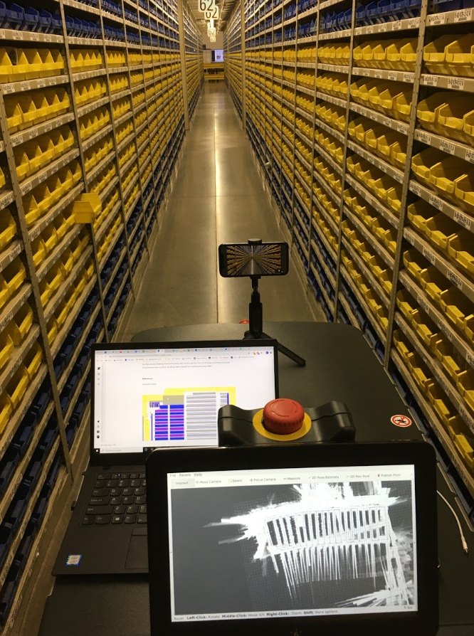 6riversystems's tweet photo. What does remote deployment look like? Here, a team of engineers are remotely mapping a new site by comparing Chuck's lidar map with a real-time POV video of its movement through an aisle. #6river #followtheleader #remotework #robot https://t.co/Sh7dvbwN3H
