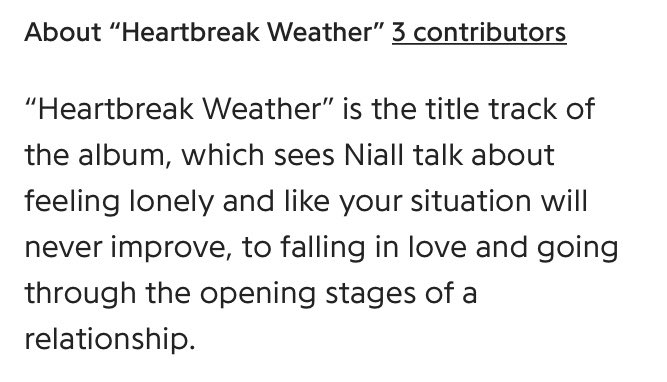 This song obviously talks about the feeling of the beginning of a relationship.  #HeartbreakWeather  