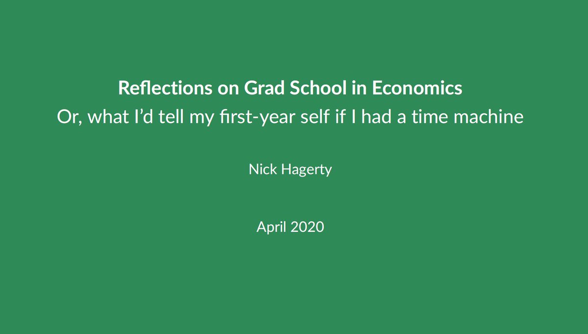 I gave a talk recently to the first-year PhD students, reflecting on my grad school experience. Basically what would I want to go back and tell myself?Posting the slides here, in case they're at all helpful to others: https://github.com/hagertynw/grad-school-reflections/raw/master/grad_school_reflections.pdf