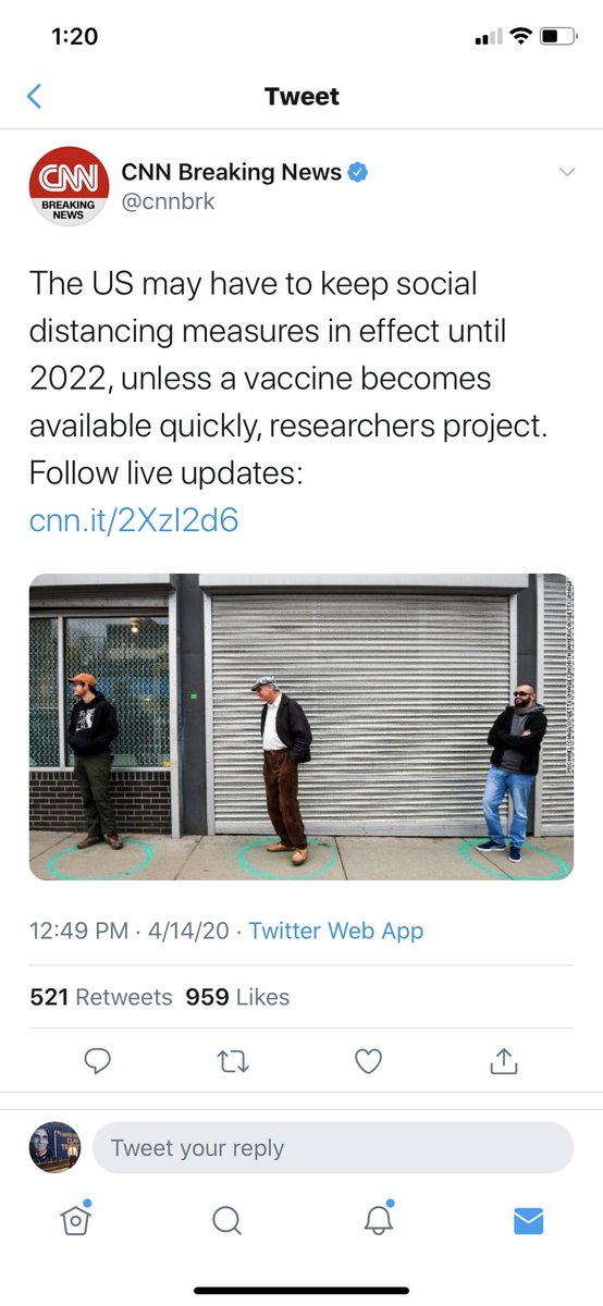 ClayTravis's tweet photo. Just two more years of this, guys! I mean, come on @cnn, this is absurd. Default needs to be back to work on May 4th. Particularly hard hit areas can move slower. But stop with the media fear porn. https://t.co/va67cLdhKo