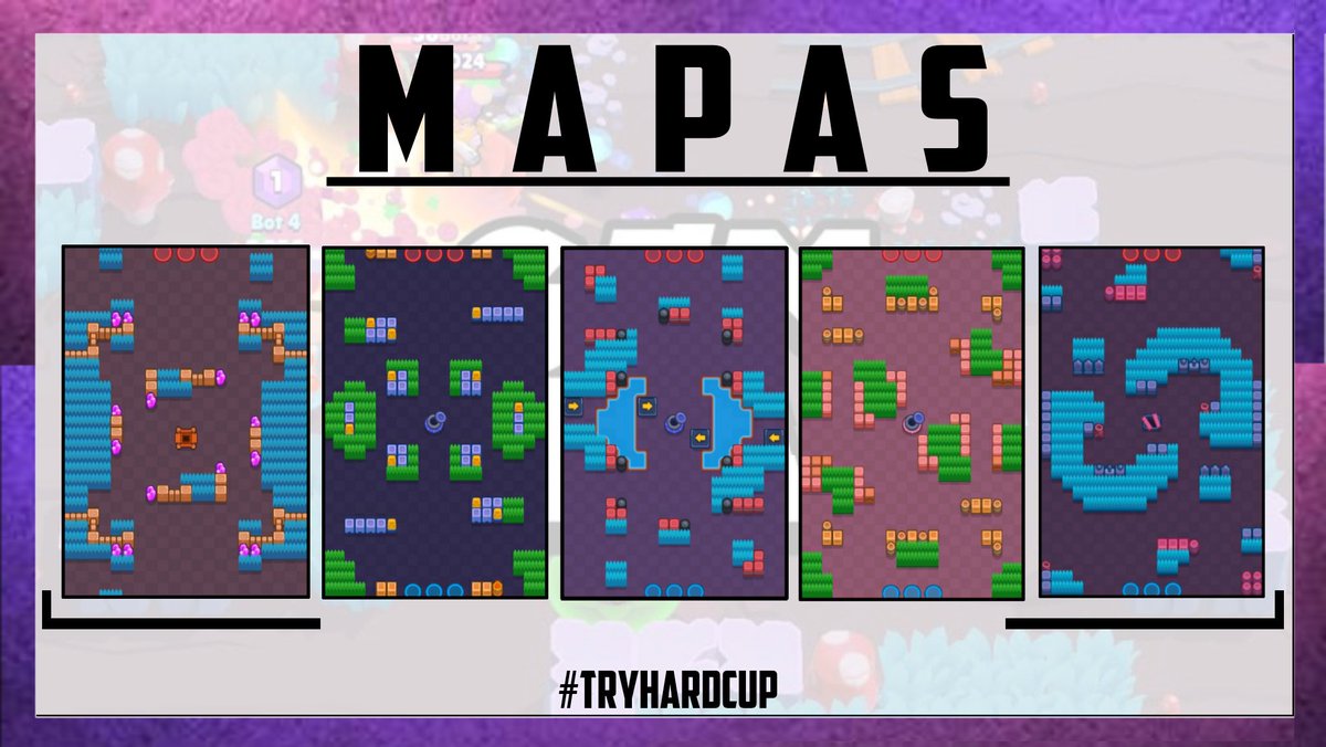 CUARTOS || #TryHardCup 

🔸️Estos son 5 mapas que van a ser jugador en el transcurso de la fase de Cuartos:

• Cueva subterranea 
• Arcade de Cristal
• Cafeteria Saltarina 
• Sala de Ocio
• Brrrum Brrrum