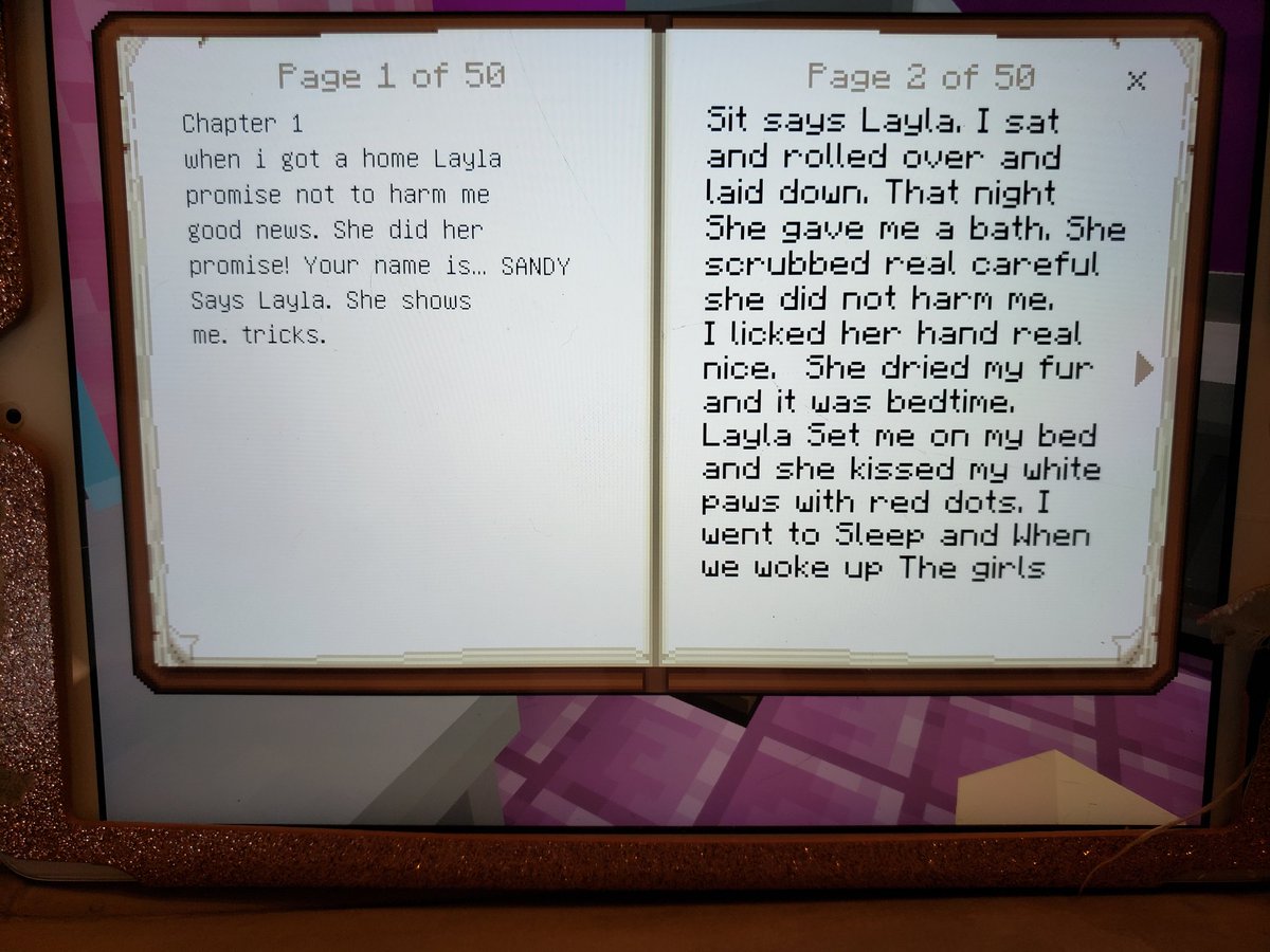 TheGingerarchy's tweet image. Amidst all the absolute fucking chaos of this pipe issue and the cleanup and coronavirus and the world shutting down, I have discovered that my 8 year old has been keeping a series of diaries in Minecraft, written from the perspective of her autism support dog
