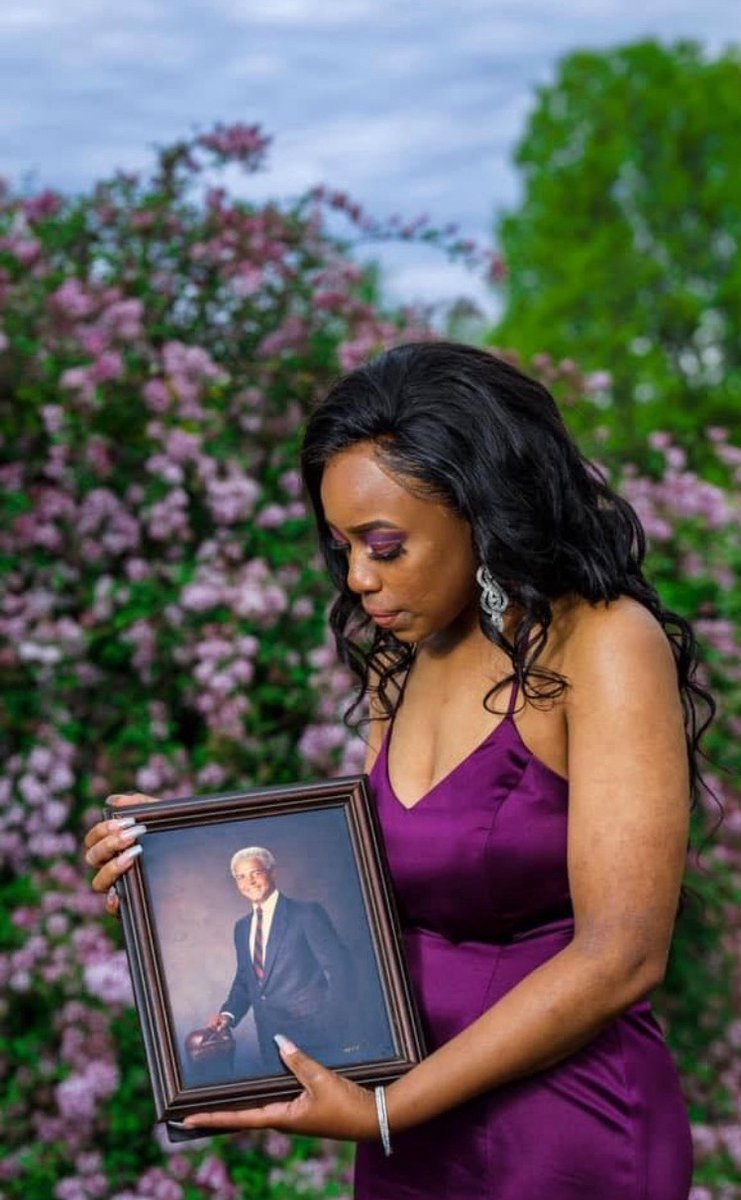 DevineCarama's tweet photo. Hey Twitter, RT in remembrance of my 18 year old daughter who died in car wreck on Easter. She loved music w/ substance, believed in using her voice to empower, &amp; loved helping others! This is her prom photo last year w/ my dad who passed a year prior. 💜 #RIPKamaria #GirlDad https://t.co/XjZd8zXYnd
