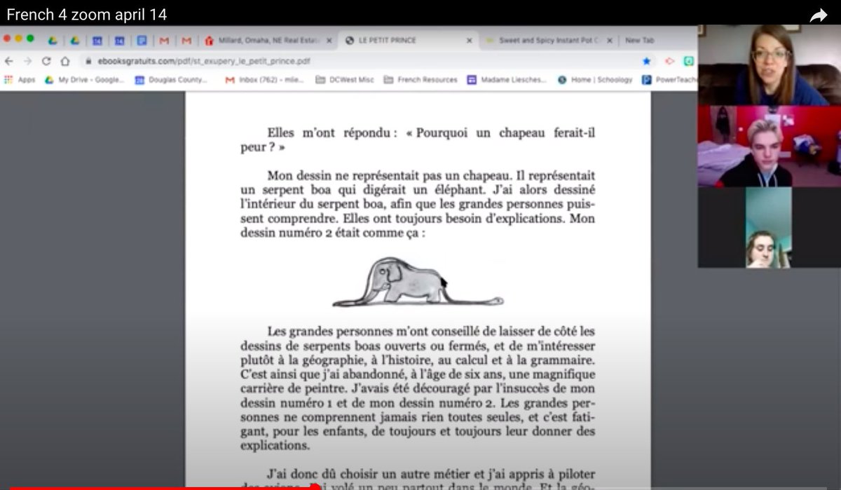 Met on Zoom today with some seniors to read our final French novel, "le Petit Prince". How I miss my students!