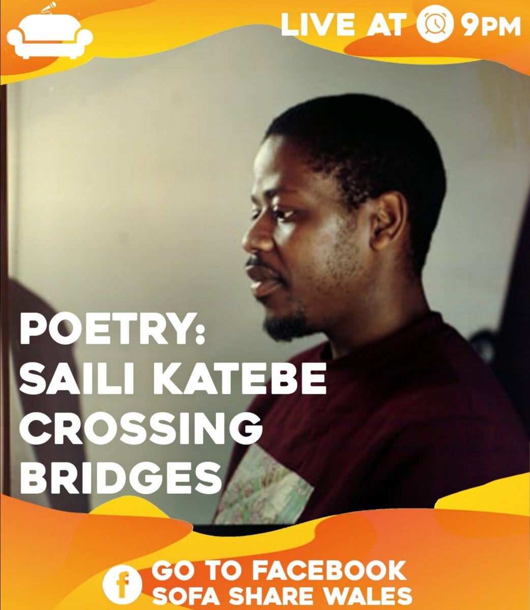 sofasharewales's tweet photo. It's Tuesday Poetry Day over on Sofa Share Wales Facebook. 

TONIGHT AT 9PM! 

The amazing Saili Katebe will be performing Crossing Bridges, a collection of poems and words, before inviting audiences to share their ideas for an interpretive improvised piece! https://t.co/7nfeN0Um3q