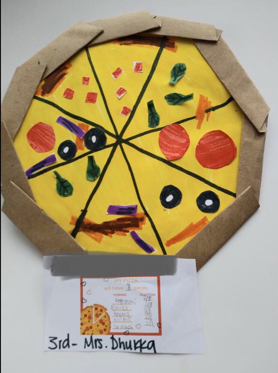 hooper_teacher's tweet photo. Fraction pizzas was the lesson I gave my 2nd/3rd grade @APE_Sailors last week for art. Look how many came hot and fresh out of the oven! Proud of the work these kids are putting in. 🍕 @Fahmikhan @FortBendISD #distancelearning #mathandart #fbisdarted #steam https://t.co/EjMsKuDGOk