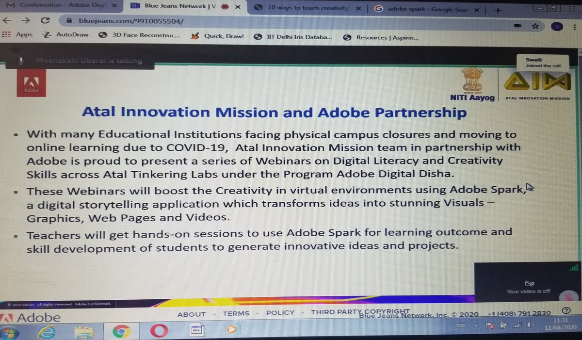 shefali_ch's tweet image. Attended a Professional Development Workshop @AdobeForEdu @AdobeSpark 
#TinkerFromHome #AtalTinkeringLabs Thankful to @rramanan @AIMtoInnovate @pkdhillon08 for enhancing our skills. @charuchhabra2 @Gurpreet8004039 @Kirande86790791