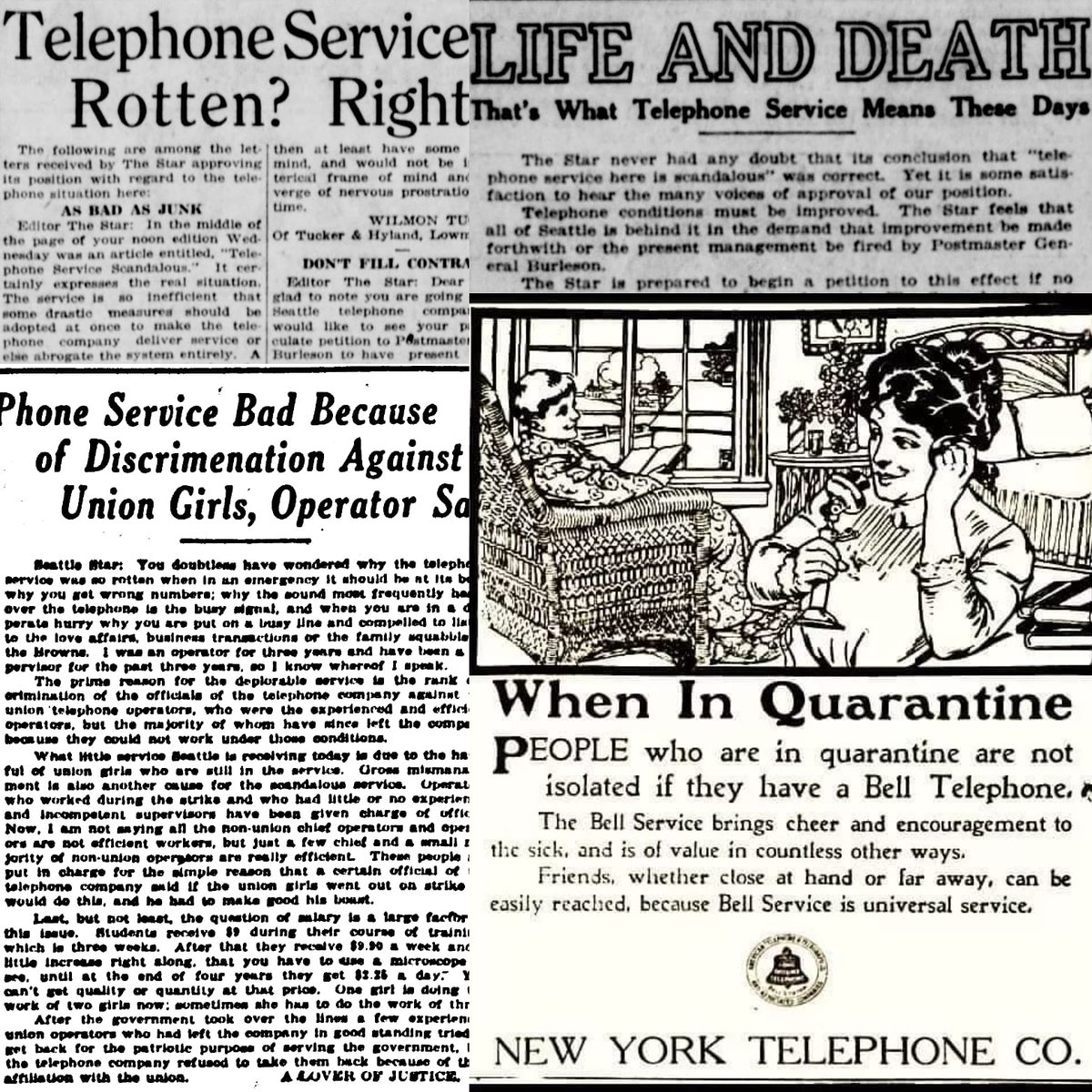 recapseattle's tweet photo. 1. During the 1918 influenza pandemic and quarantine,  telephone service was essential to keeping loved ones connected and business going, but reportedly failed miserably in this regard. There were several reasons cited for this and many fingers were pointed https://t.co/AEyxLCA8m4