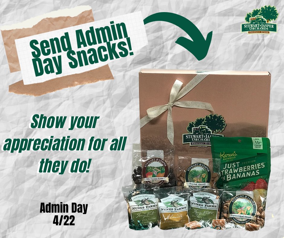 StewartJasper's tweet photo. Let your administration know you're thinking of them! Surprise them for Admin Day (4/22) with our Home Office Snack Box!! Shop here (FREE SHIPPING) >> https://t.co/Xenj2c6KOv https://t.co/C5TdoyeShQ