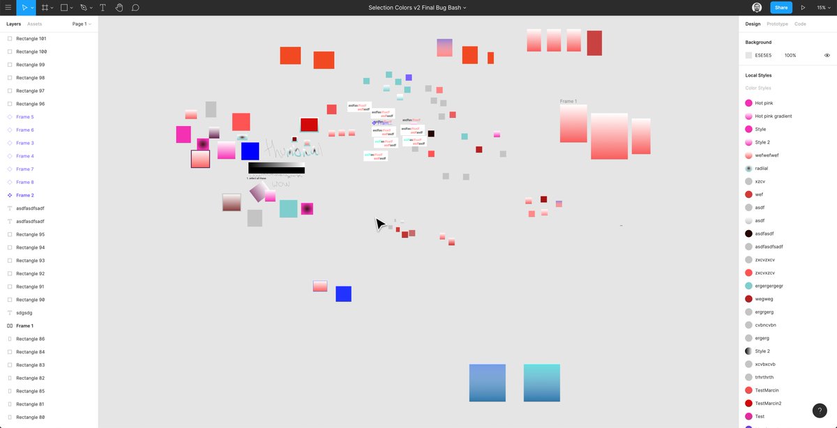 BTW here is a random fun screenshot from one of the few bug bashes. (I have tons of temporary Figma files like this. The style names here are particularly hilarious.)
