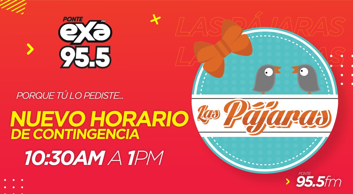 exa_queretaro's tweet photo. ¡@LasPajarasExa también cambian de horario!

Ahora podrás escuchar todo el chisme de los famosos a partir de las 10:30 de la mañana 💬🦜

#PonteExa https://t.co/EBxpFFsfjM