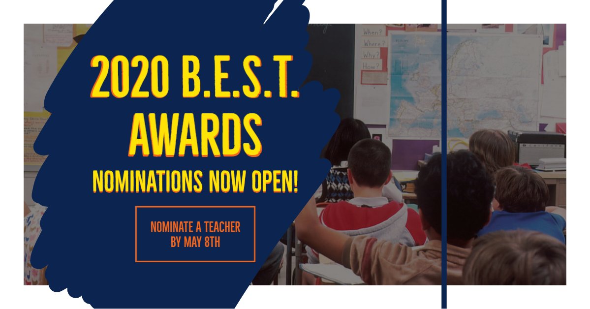 FoundationBASD's tweet photo. 2020 B.E.S.T. Awards Nominations are Now Open! @BethlehemAreaSD parents, students and staff, please nominate a teacher who is critical to the community, as well as to the students who deserves special recognition. https://t.co/Ms8V840y31 https://t.co/DPW7cQv6Nw