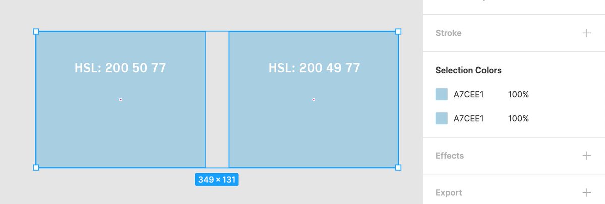 3. We still have this weird problem illustrated in the screenshots. It turns out, our colour precision is higher than a hex string can afford – these two colours are slightly different, so in a way SC isn’t doing anything wrong… but this can be confusing.