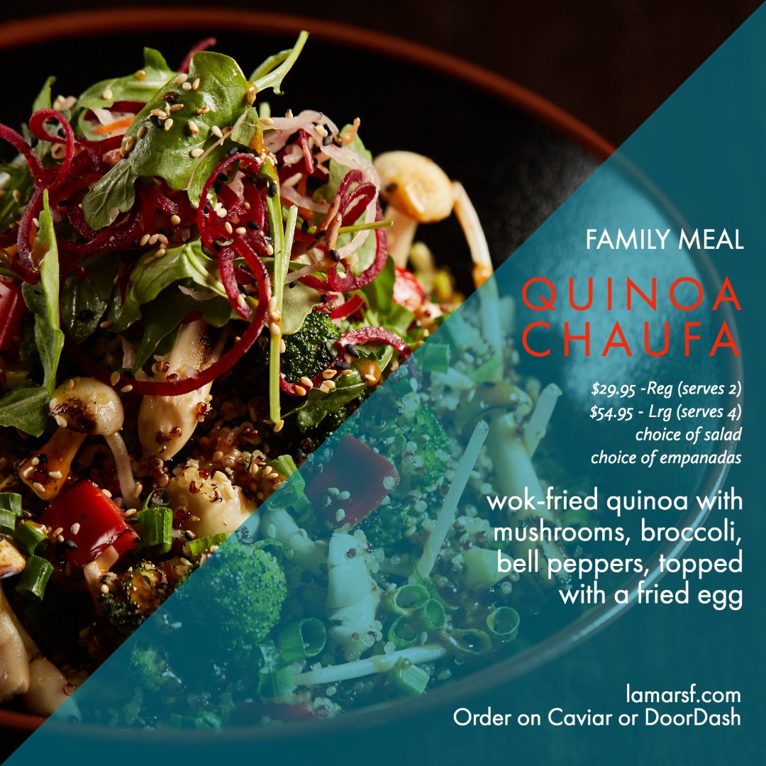 Back in action today! A reminder that we have added Sunday to our takeout operations starting this week. Load up on your order cart and receive a $25 gift card with a minimum $100 order for future dine-in use. DineIN and get rewarded! 🇵🇪 #lamarsf #togetherathome #takeouttuesday