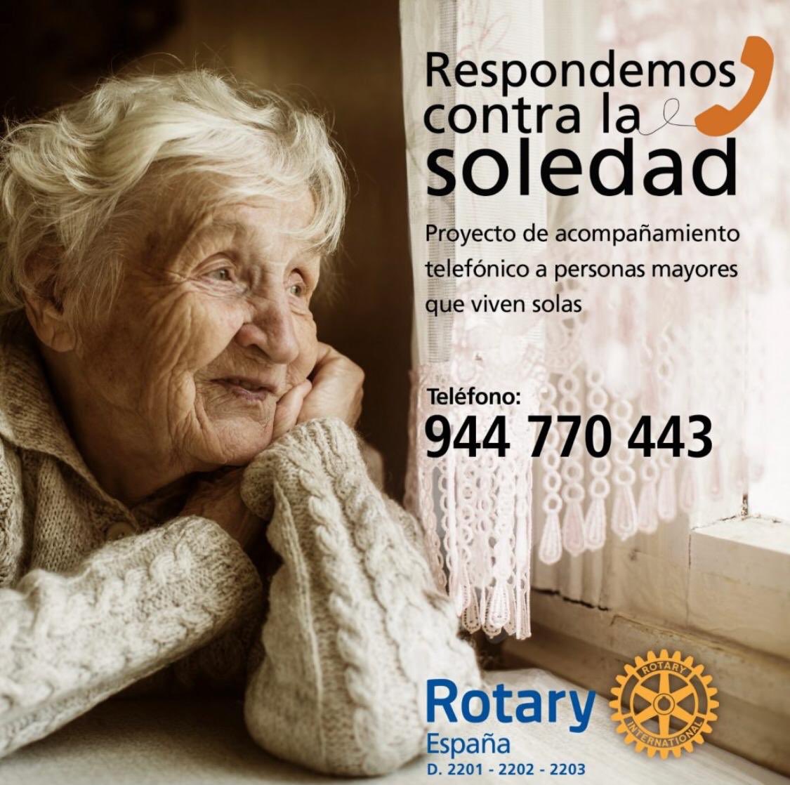 Rotary Club nos unimos al llamado de nuestros mayores. El proyecto “Respondemos contra la Soledad” consiste en la asistencia telefónica a personas que viven solas durante el periodo de confinamiento producido por la pandemia del coronavirus.<a href="/GetxoUdala/">Getxo Udala</a> <a href="/deia_eus/">DEIA</a> <a href="/elcorreo_com/">El Correo</a>