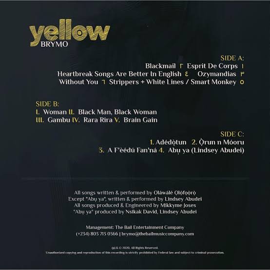 Your Best Song On A Nigerian Album Thread Quote and retweet for others to see.1. YELLOW- Brymo