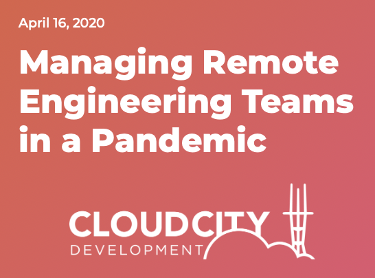 CloudCityIO's tweet photo. Do you manage engineering teams? Join @indirect from Cloud City for a workshop on managing remote engineering teams during a pandemic, this Thursday afternoon :heart: https://t.co/IKpsOS6ibu https://t.co/0nvyct3Bl3