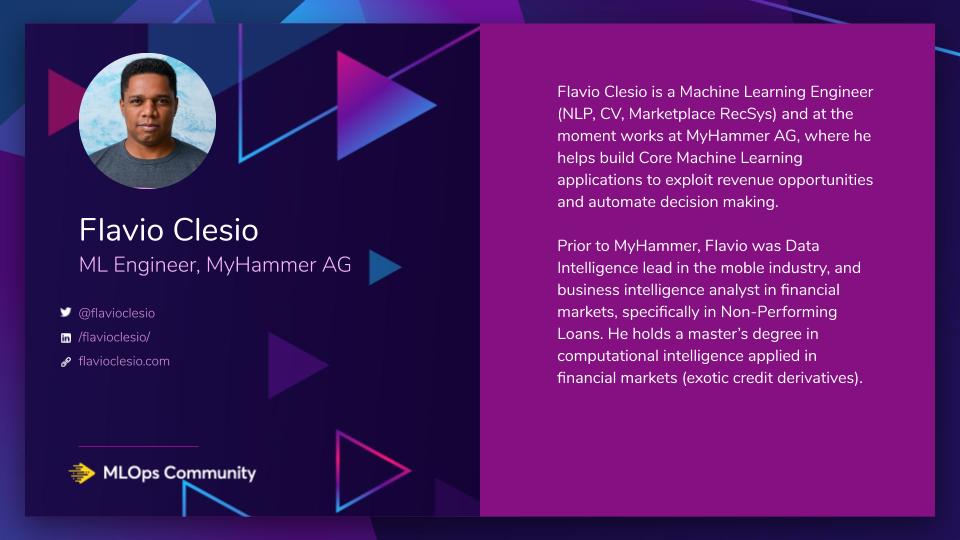 Talking about risk assessment and high stakes #ML tomorrow with Flavio Clesio an ML Engineer at <a href="/MyHammer_de/">MyHammer.de</a> in our #MLOps meetup. Come by and ask some questions! zoom.us/webinar/regist…