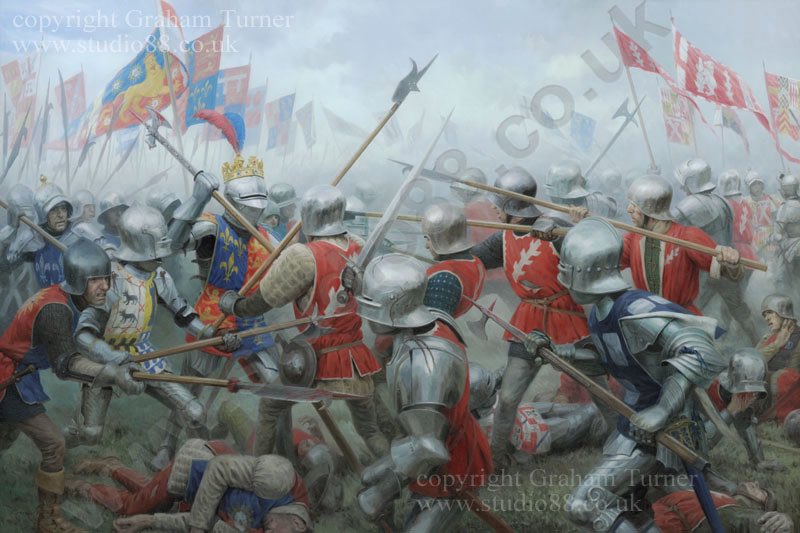 The Battle of Barnet ‘War of the Roses’, 550 years ago saw a decisive victory for the house of York. King Edward IV with est 10-12,000 men would face the Lancastrian Army, est 15,000, including the ‘KingMaker’ Earl of Warwick. Painting- Graham Turner, Studio 88