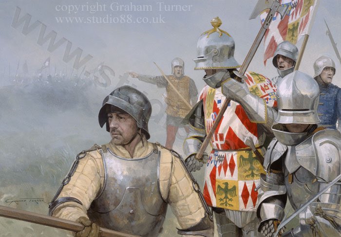 The Earl of Oxford returning after his pursuit of Hastings men came through the fog back to the battlefield, disorientated and no doubt confused on positions. They now approached towards the rear of the John Neville, Marquess of Montagu formation and line.