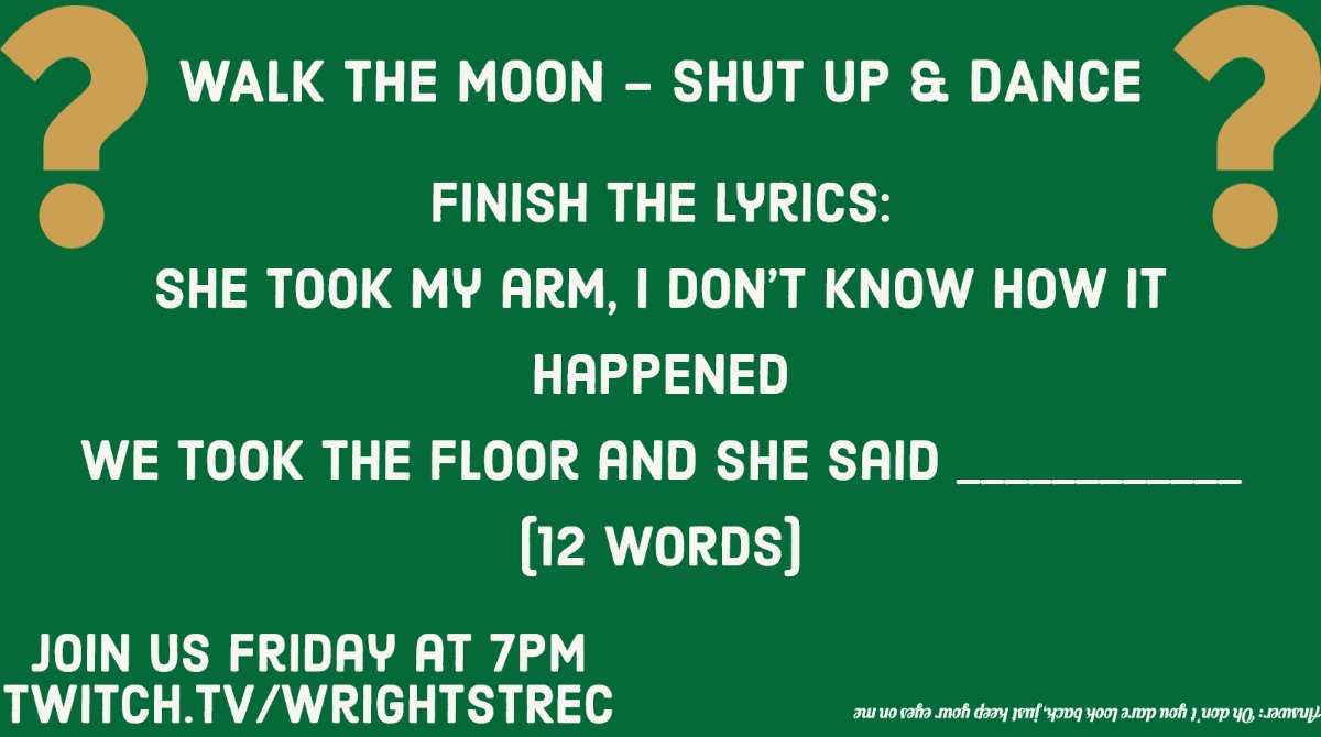 Wsucampus Recreation Can You Finish The Lyrics Join Us Friday At 7pm On Twitch For Finish The Lyrics Amp Ohio Trivia Fortheshirt T Co Sxyvcfvtvn Twitter