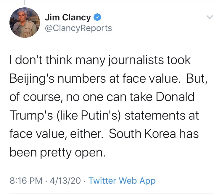 So  @ClancyReports told me the other day that he doesn’t “think many journalists took Beijing’s number at face value.”In good faith, I thought maybe he was one of the good ones so I took a peak at his tweets on China.Spoiler: Jim is a uniquely good example of my point. Thread.